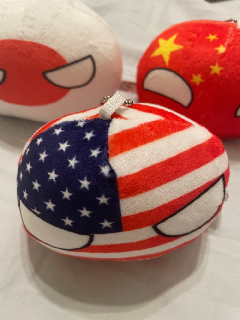 3 Patriotic Plush Sculpture - Red White Blue USA Flag Design,China and Japón